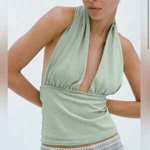 ZARA - PANTONE WASHED EFFECT CROP HALTER TOP- MEDIUM - GREEN